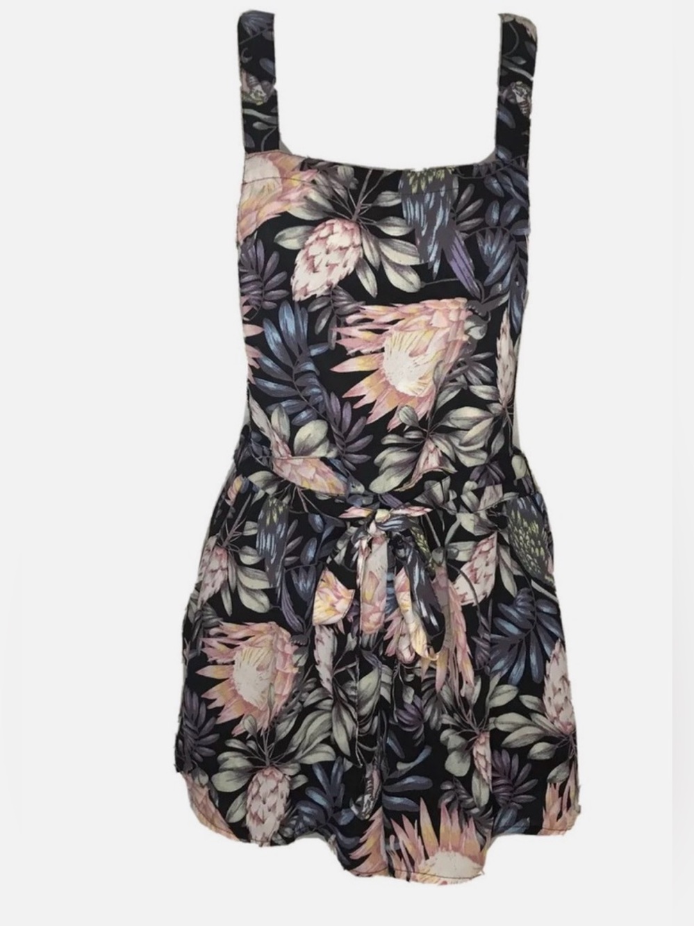 H&M Black Floral Print Romper with Pink & Cream Blooms